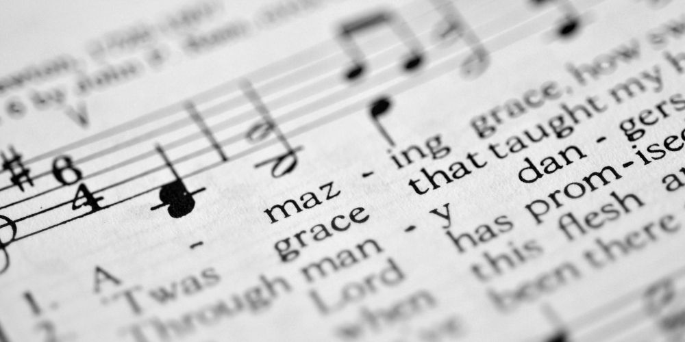 Hymn book with the song Amazing Grace.