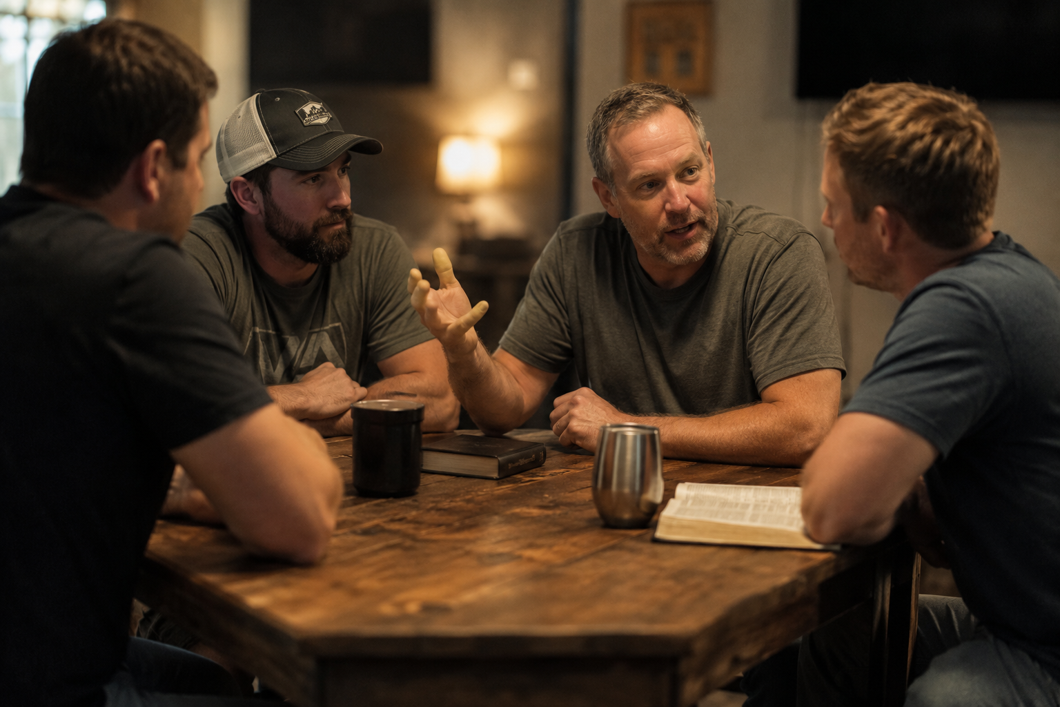 Men sitting around and discussing